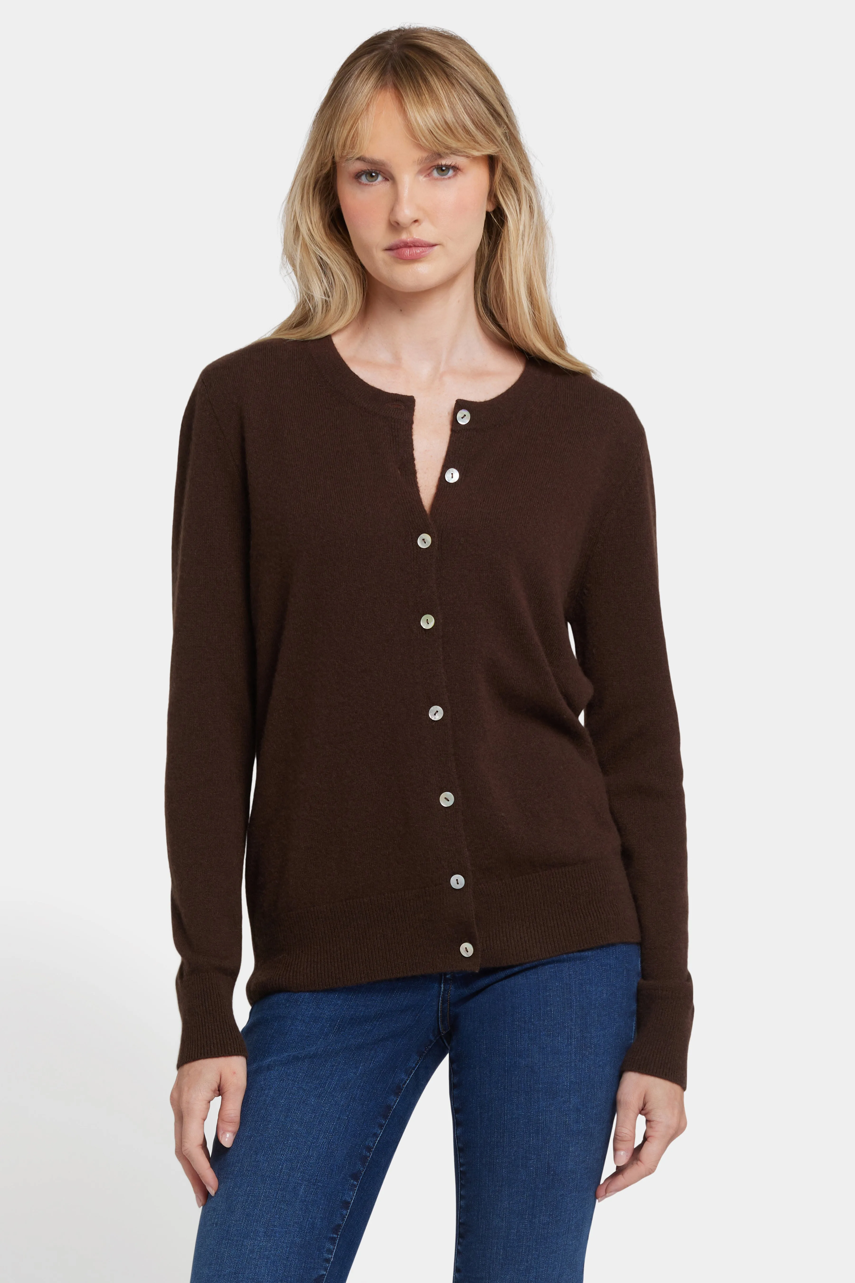 Cashmere Crewneck Cardigan - Brown sold by NYDJ