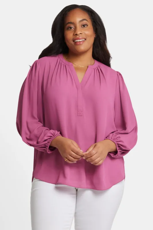 Puff Sleeve Popover Top In Plus Size - Mauve Haze sold by NYDJ