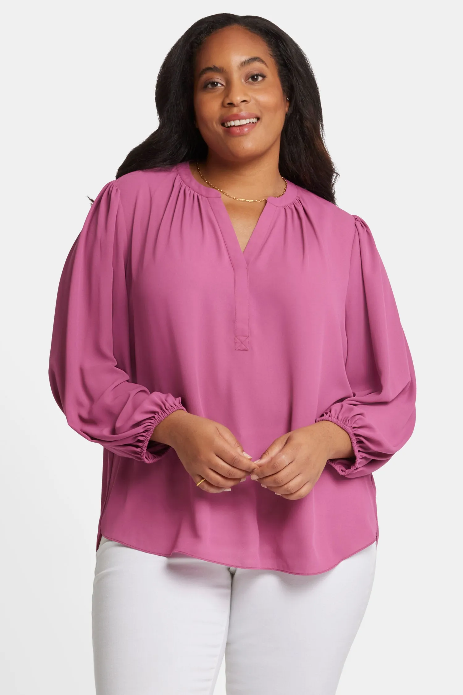 Puff Sleeve Popover Top In Plus Size - Mauve Haze sold by NYDJ