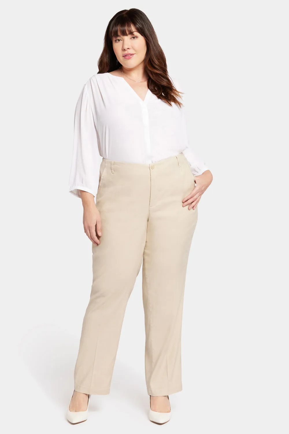 Marilyn Straight Pants In Plus Size - Feather sold by NYDJ