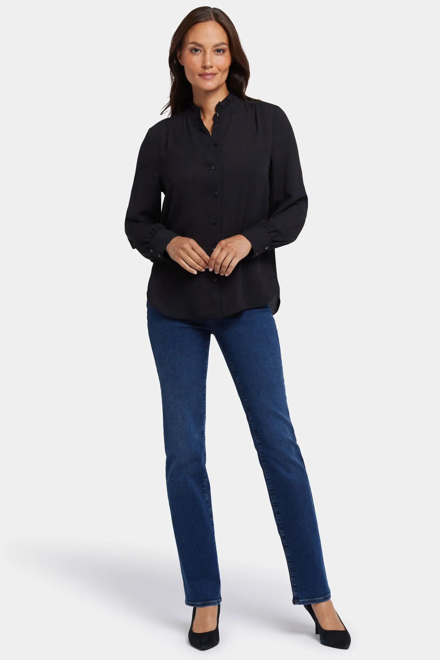 Ruffle Neck Blouse - Black sold by NYDJ product image thumbnail 5