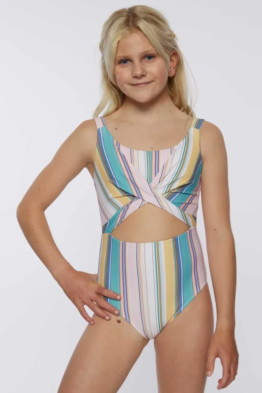 GIRL'S BAJA STRIPE TWIST FRONT ONE PIECE sold by O'Neill