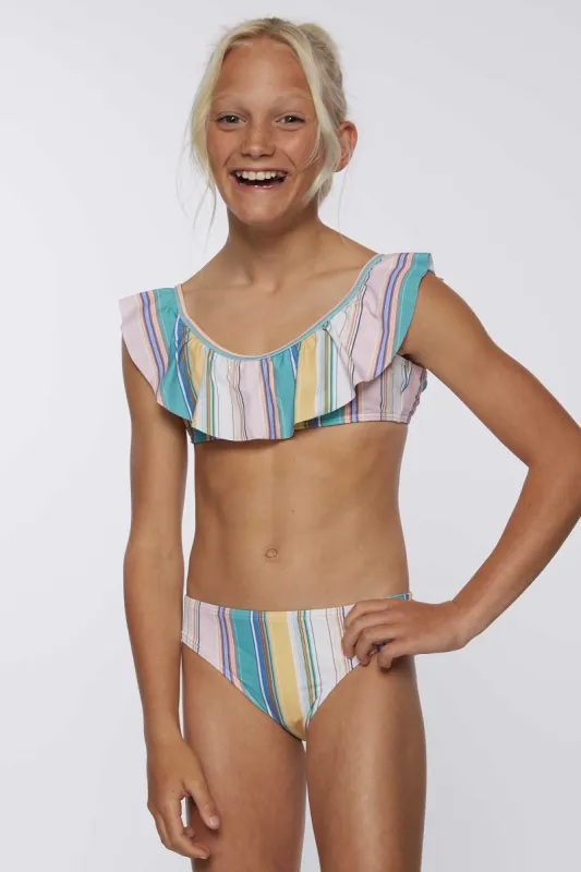 GIRL'S BAJA STRIPE RUFFLE TIE BACK BRALETTLE SWIM SET sold by O'Neill