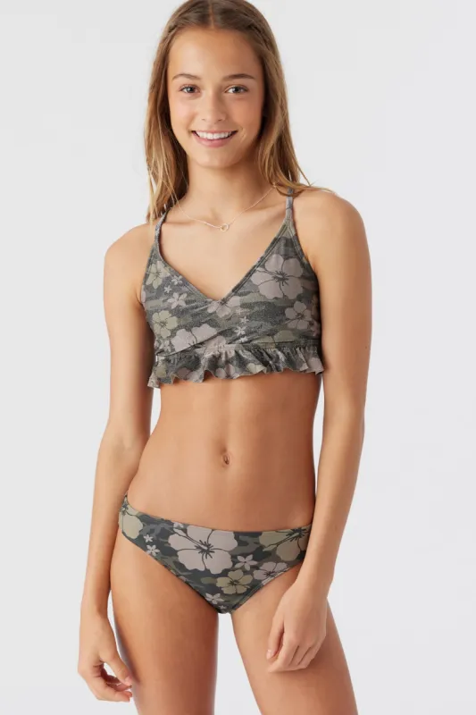 GIRL'S HIBISCUS CAMO PEPLUM TRI SET sold by O'Neill