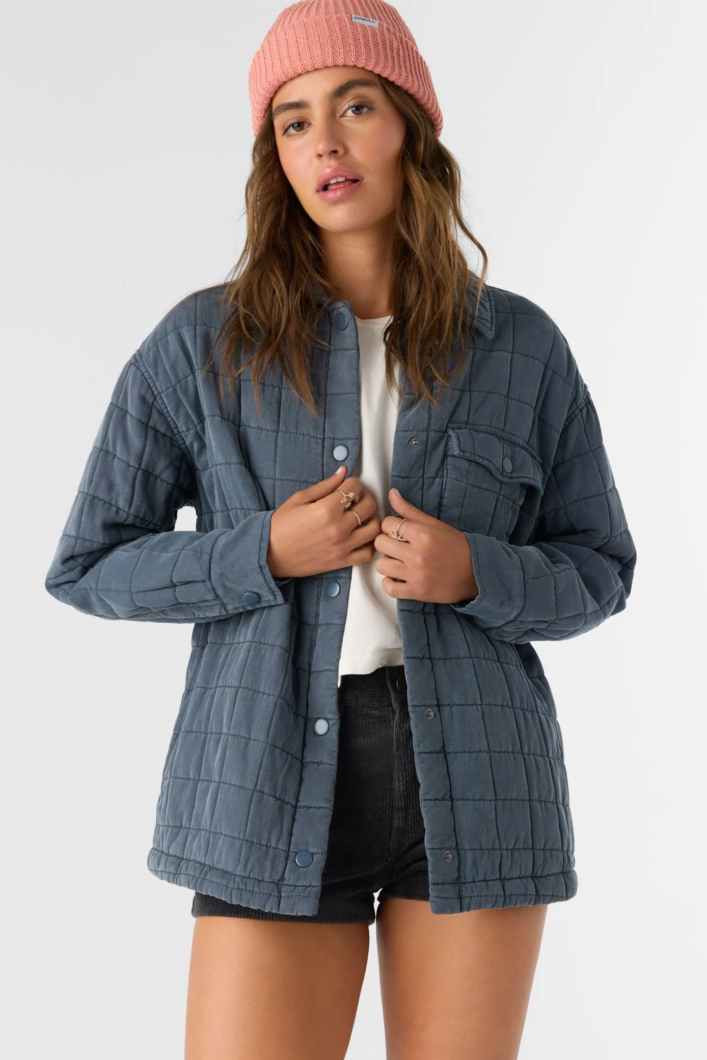 RYA QUILTED OVERSIZED FIT SNAP FRONT JACKET sold by O'Neill