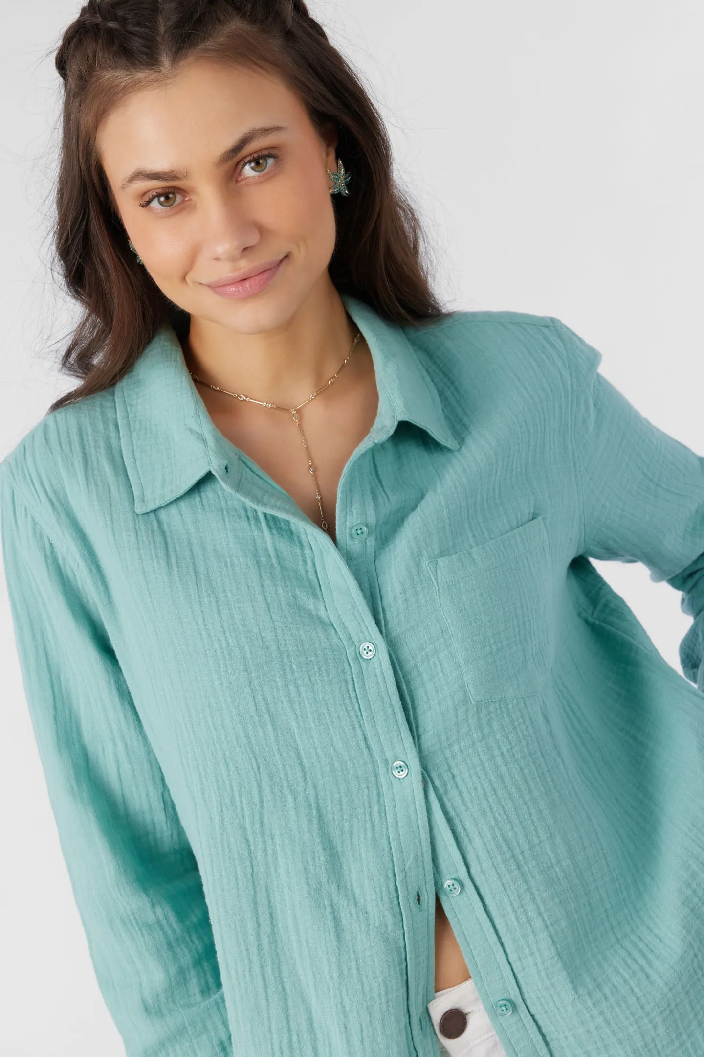 LENI CRINKLE DOUBLE GAUZE BUTTON DOWN SHIRT sold by O'Neill product image thumbnail 4