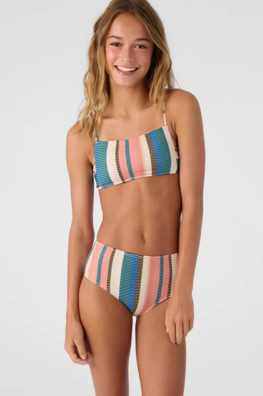 GIRL'S KENDARI STRIPE SQUARE NECK BRALETTE TOP SET sold by O'Neill