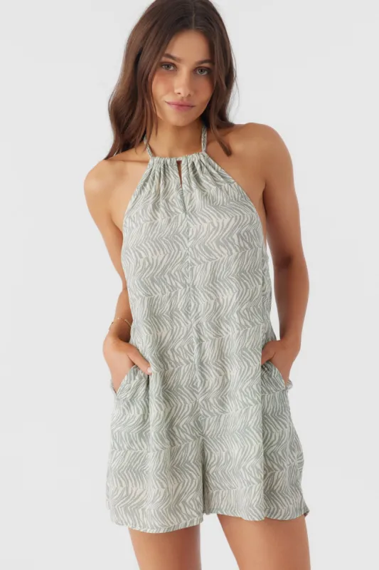 LARA ZEBRA TEXTURE HALTER ROMPER sold by O'Neill
