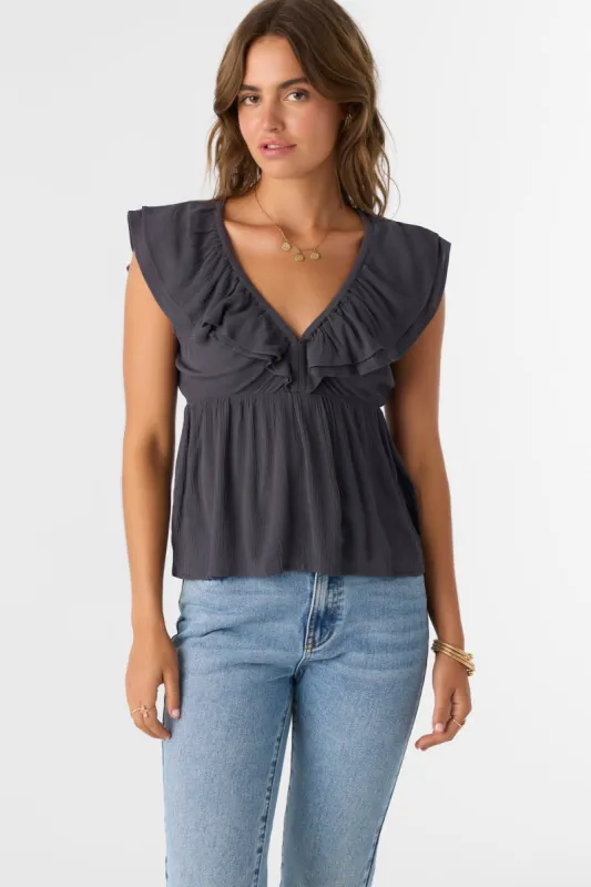 DEJI SOLID FLUTTER SLEEVE TOP sold by O'Neill