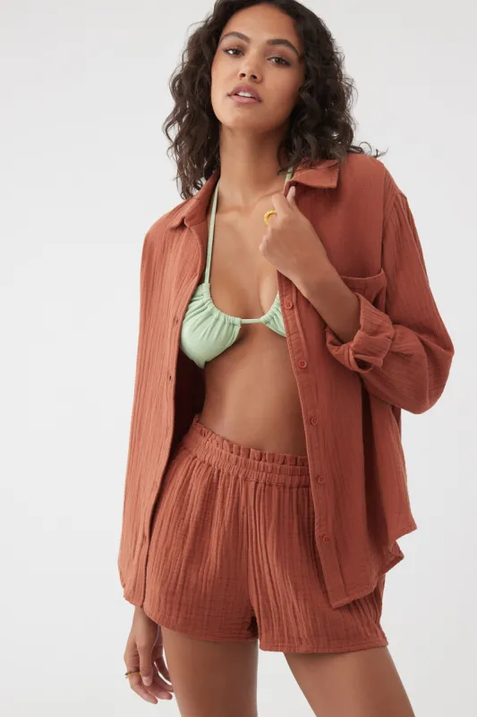 LENI CRINKLE DOUBLE GAUZE BUTTON DOWN SHIRT sold by O'Neill