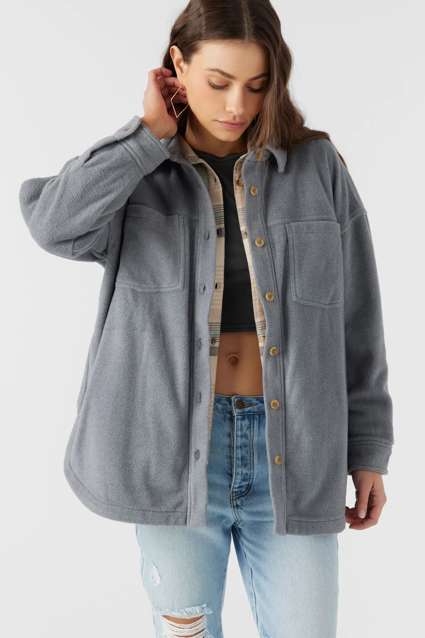 Rune Solid Superfleece Oversized Fit Shacket sold by O'Neill