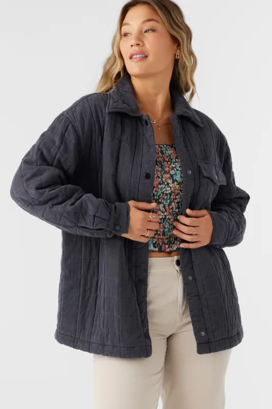 RYA QUILTED OVERSIZED FIT SNAP FRONT JACKET sold by O'Neill