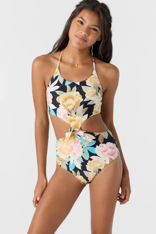 GIRL'S MIKAH FLORAL KNOT FRONT ONE-PIECE sold by O'Neill
