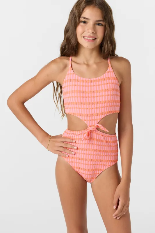 GIRL'S PARADISE PLAID KNOT FRONT ONE-PIECE sold by O'Neill