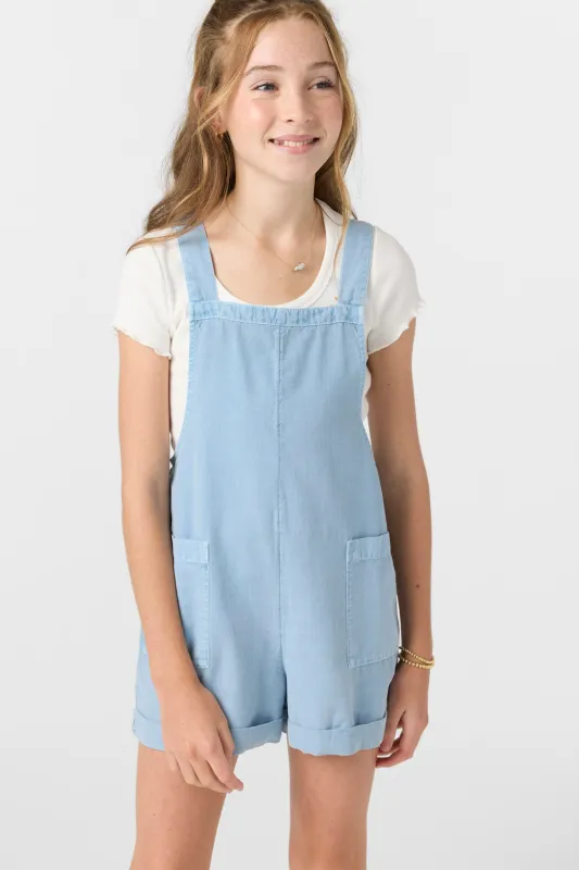 GIRL'S STARLETTE FADED DENIM OVERALLS sold by O'Neill