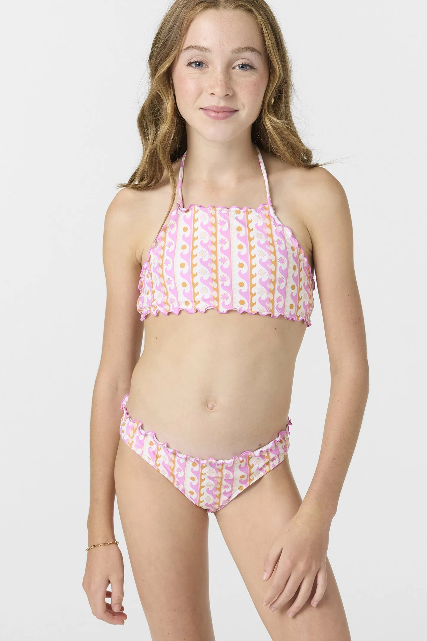 Girl's Balearic Waves Ruffle Edge High Neck Top Set sold by O'Neill