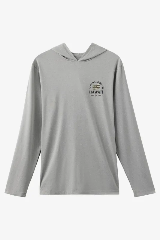 TRVLR UPF Hooded Hawaii Flag Long Sleeve Pullover sold by O'Neill