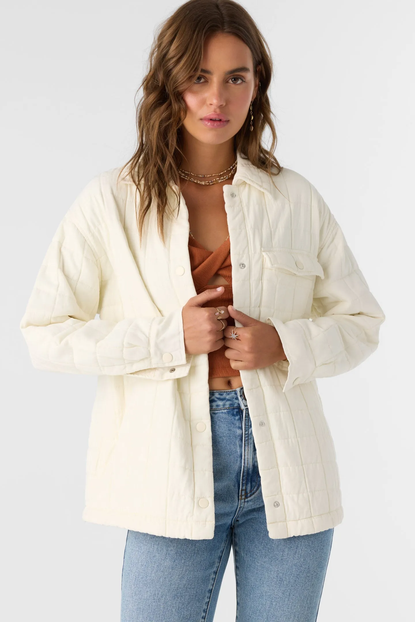 Rya Quilted Oversized Fit Snap Front Jacket sold by O'Neill