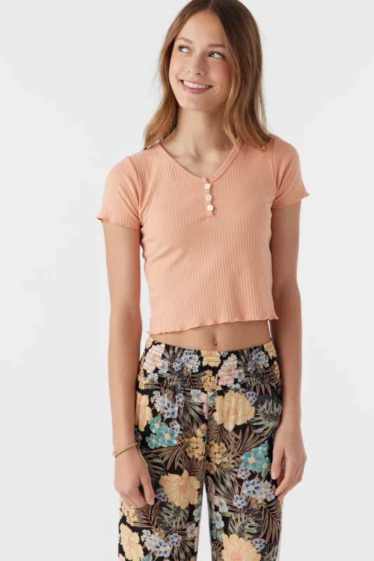 GIRL'S LUKA RIB KNIT SHORT SLEEVE TOP sold by O'Neill