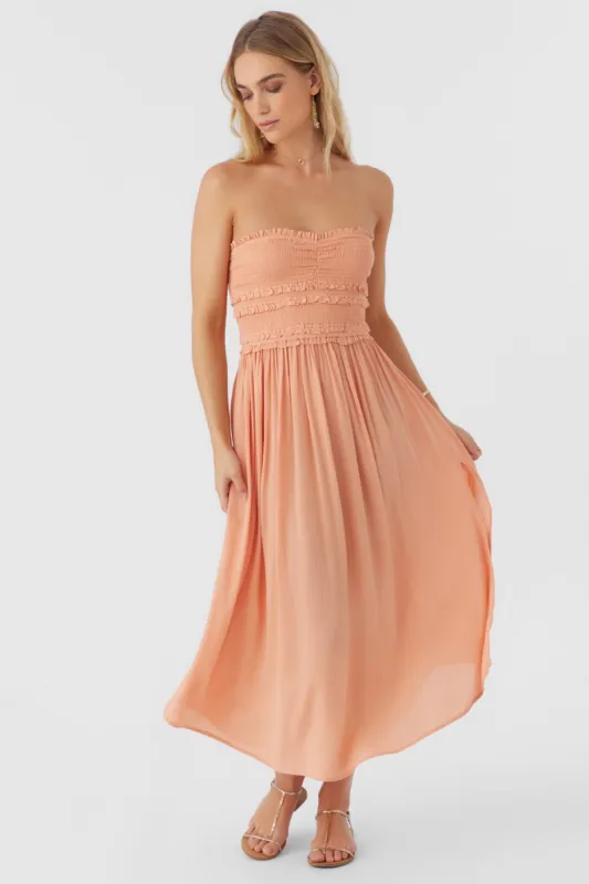 DEVYN SMOCKED STRAPLESS MIDI DRESS sold by O'Neill