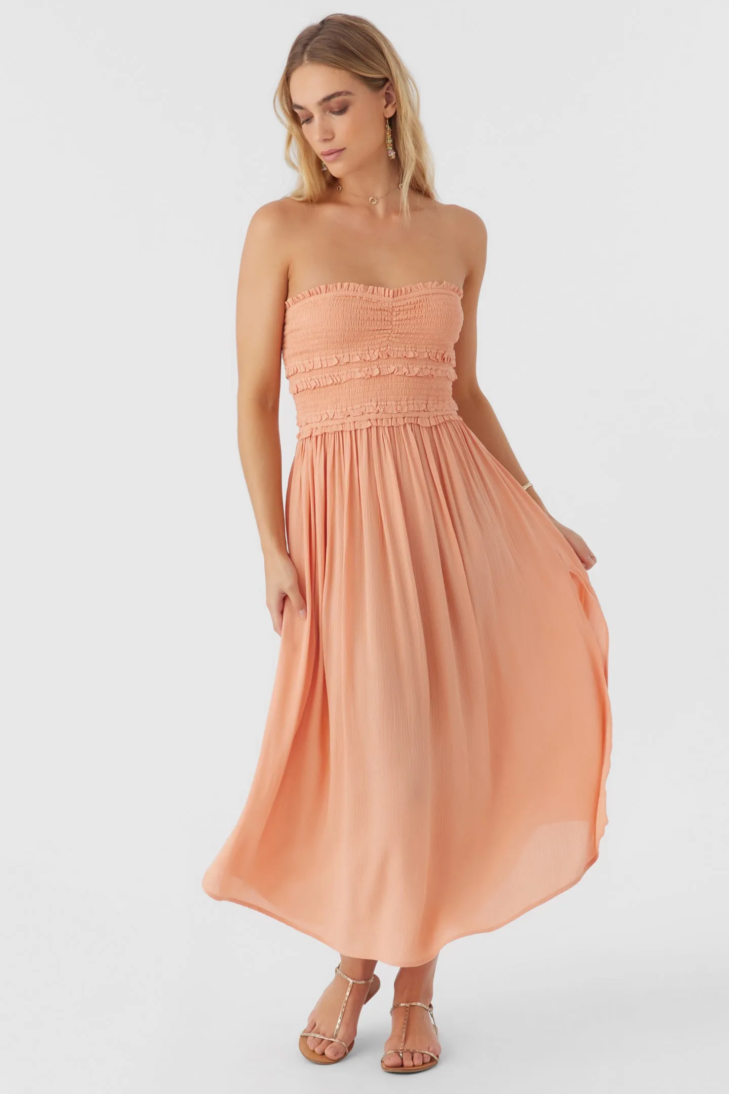 DEVYN SMOCKED STRAPLESS MIDI DRESS sold by O'Neill