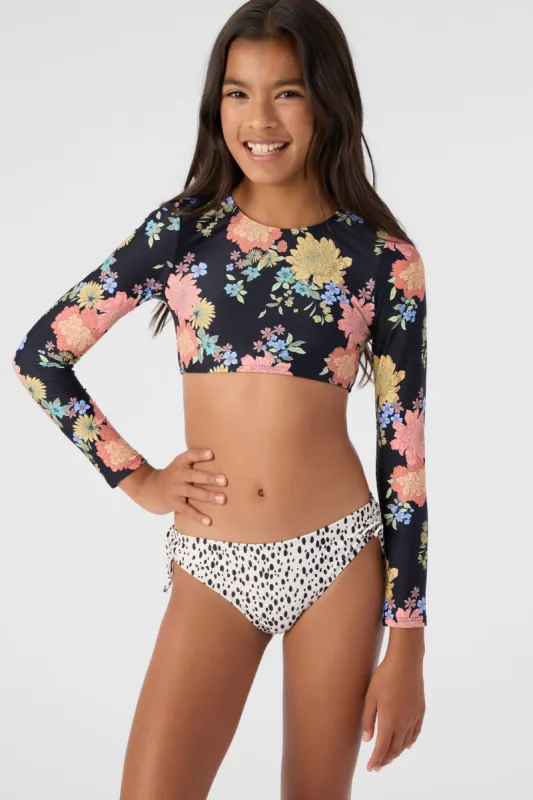 GIRL'S KALI FLORAL LONG SLEEVE CROP TOP SWIM SET sold by O'Neill