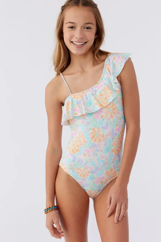 GIRL'S PIPER FLORAL RUFFLE ONE SHOULDER ONE PIECE sold by O'Neill