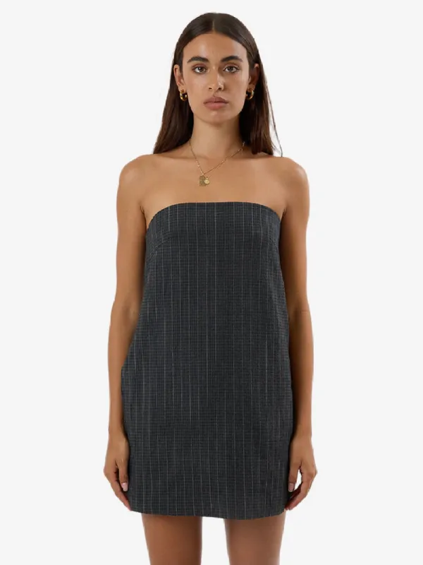 THRILLS COLBY STRAPLESS DRESS - CHARCOAL PINSTRIPE made by OAK