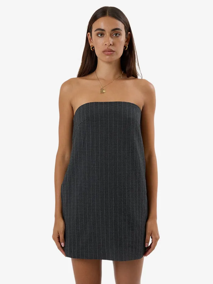 THRILLS COLBY STRAPLESS DRESS - CHARCOAL PINSTRIPE sold by OAK