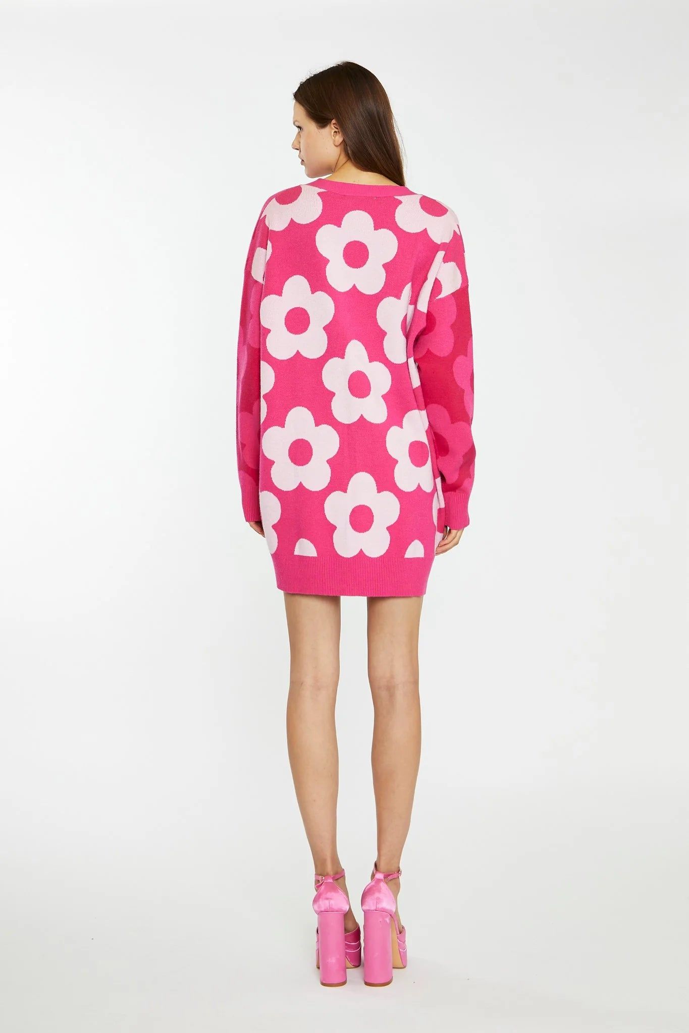 GLAMOROUS LARGE FLOWER LONG LINE CARDIGAN - PINK sold by OAK product image thumbnail 2