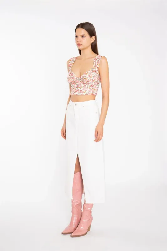GLAMOROUS LADIES CENTER-SPLIT MAXI DENIM SKIRT - OFF WHITE sold by OAK