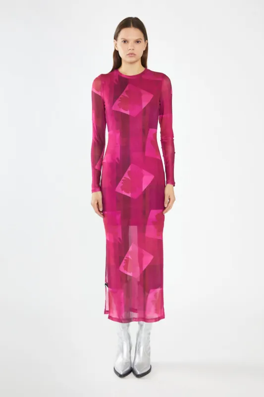 GLAMOROUS PINK BLOCK MESH CREW-NECK BODYCON MAXI DRESS sold by OAK