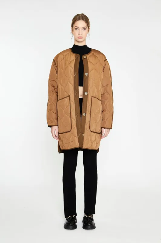 GLAMOROUS LADIES QUILTED JACKET - DARK BROWN sold by OAK