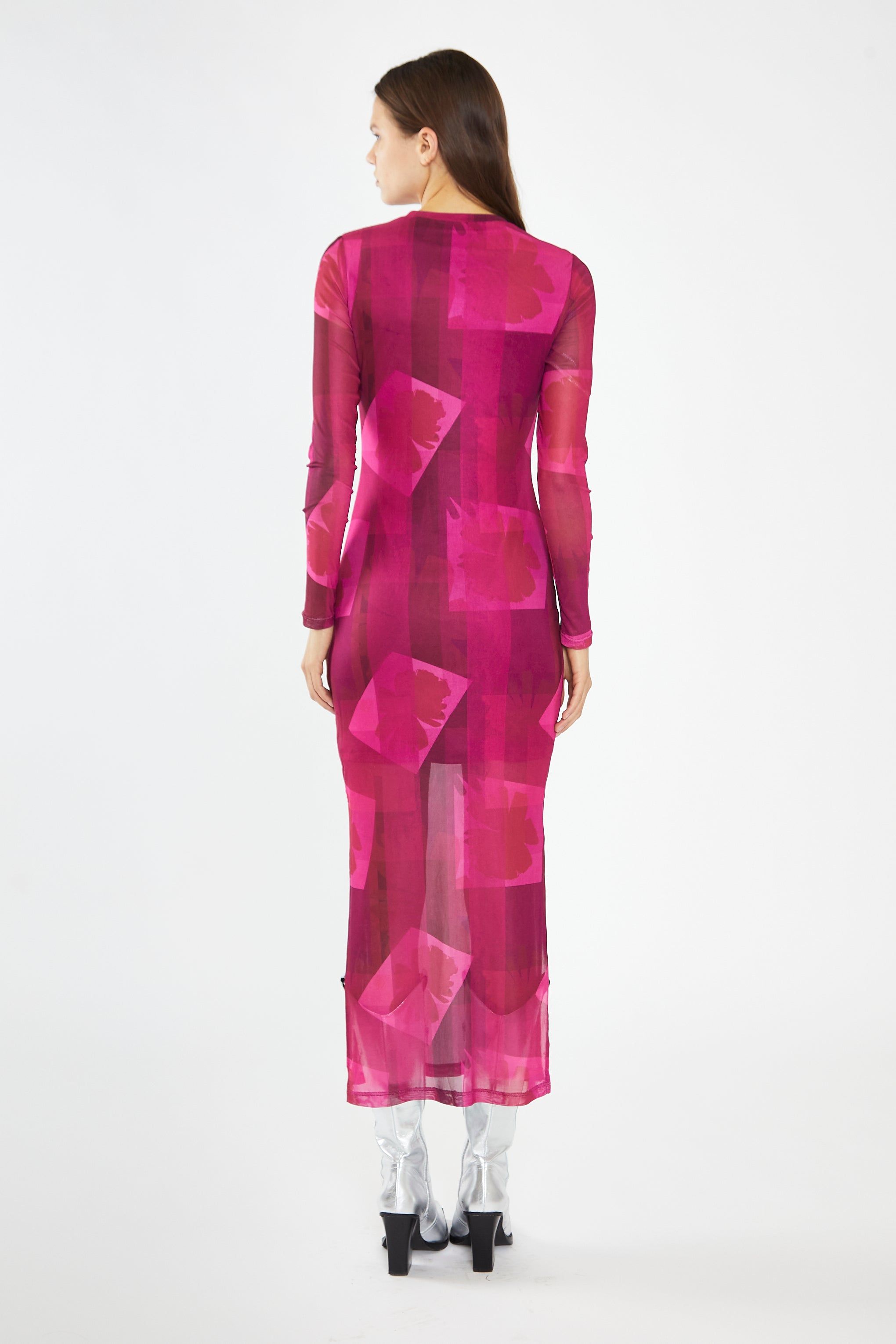 GLAMOROUS PINK BLOCK MESH CREW-NECK BODYCON MAXI DRESS sold by OAK product image thumbnail 3