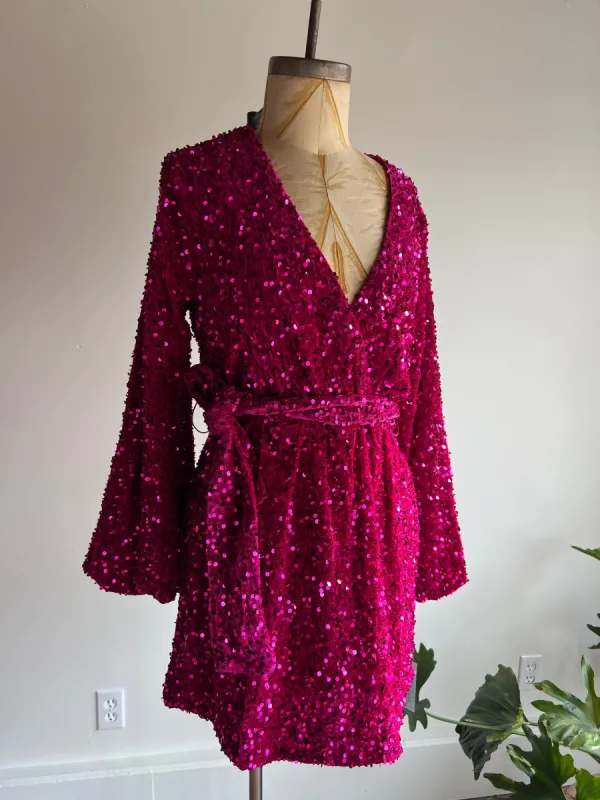 GLAMOROUS VELVET SEQUIN DRESS - CERISE sold by OAK