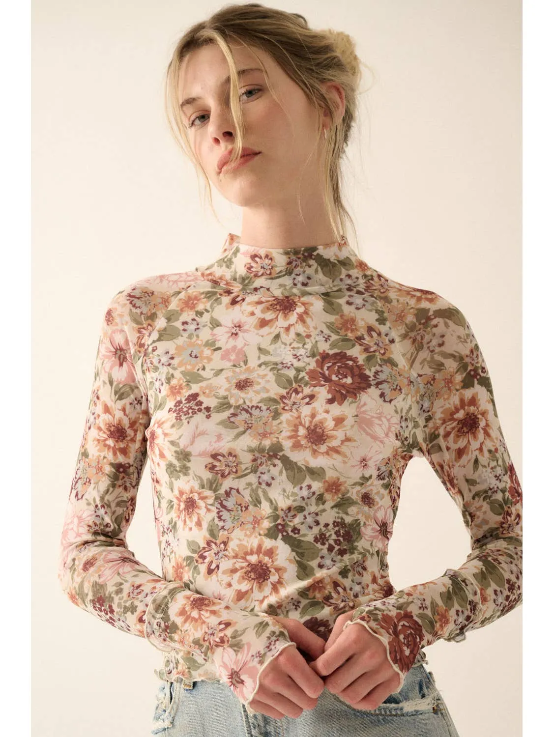 FLORAL MESH TOP sold by OAK