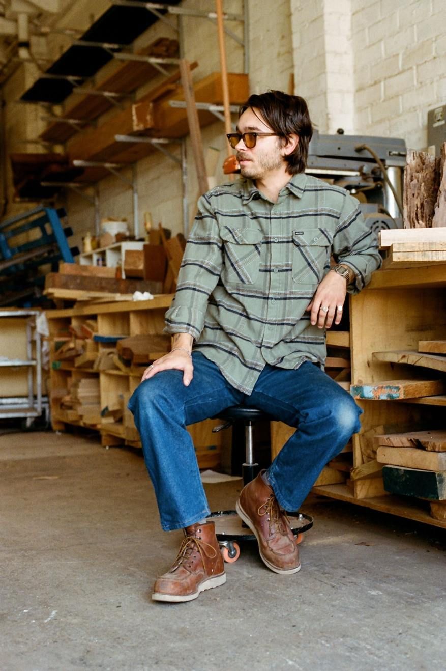 BRIXTON BOWERY STRETCH WATER RESISTANT FLANNEL - OLIVE SURPLUS/BLACK/WHITE sold by OAK product image thumbnail 3