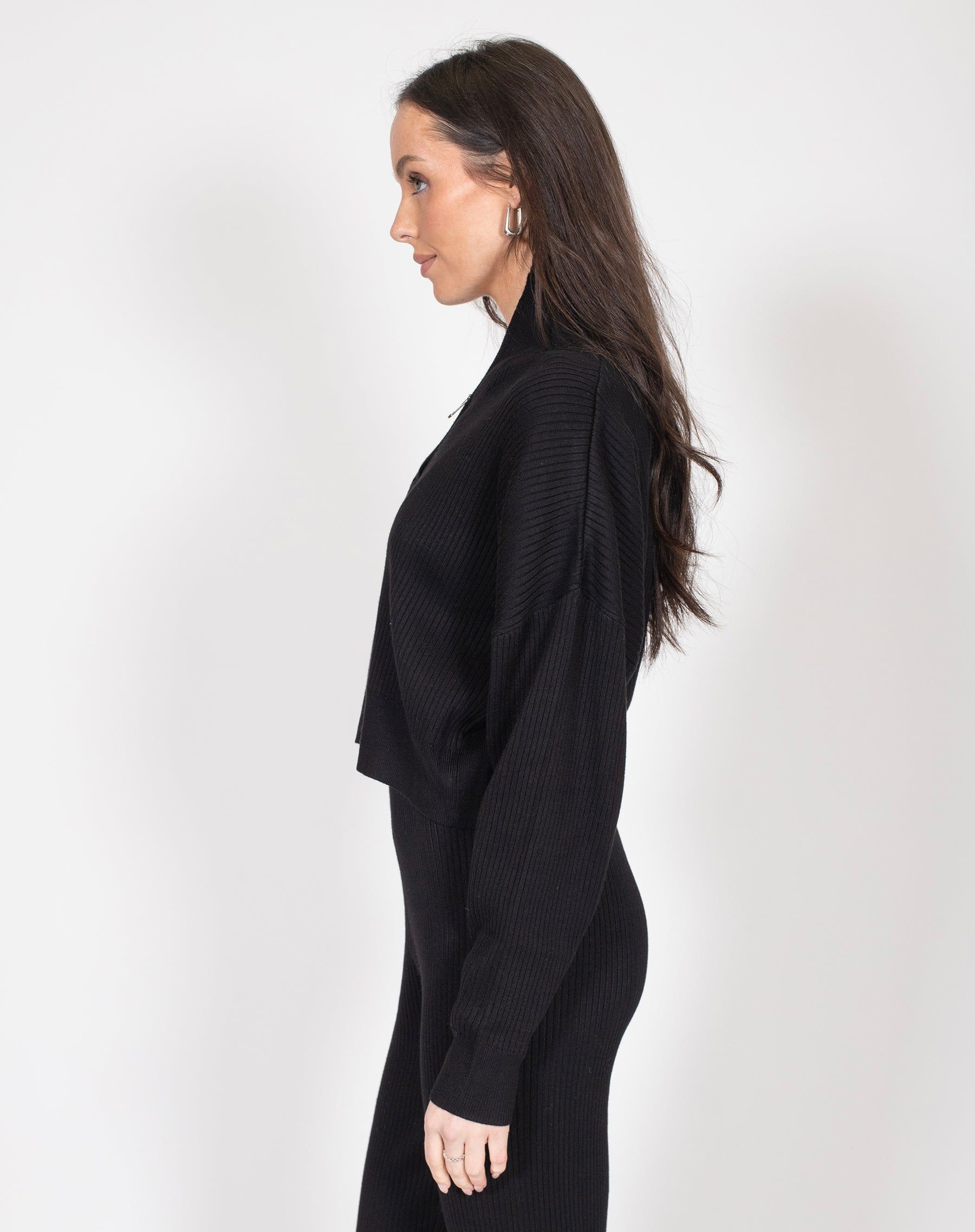 BRUNETTE THE LABEL RIB KNIT BOXY CROP HALF ZIP - BLACK sold by OAK product image thumbnail 2