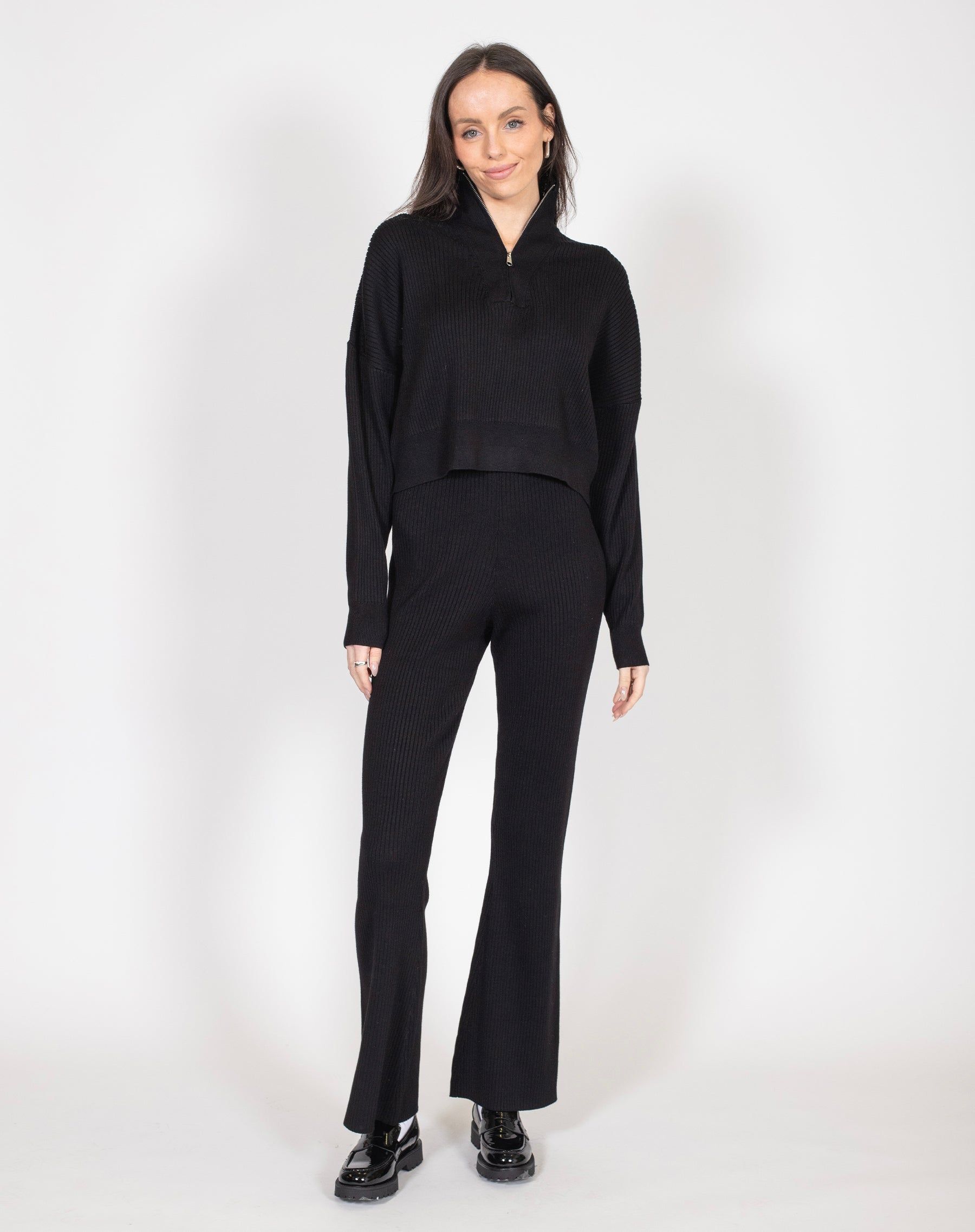 BRUNETTE THE LABEL RIB KNIT BOXY CROP HALF ZIP - BLACK sold by OAK