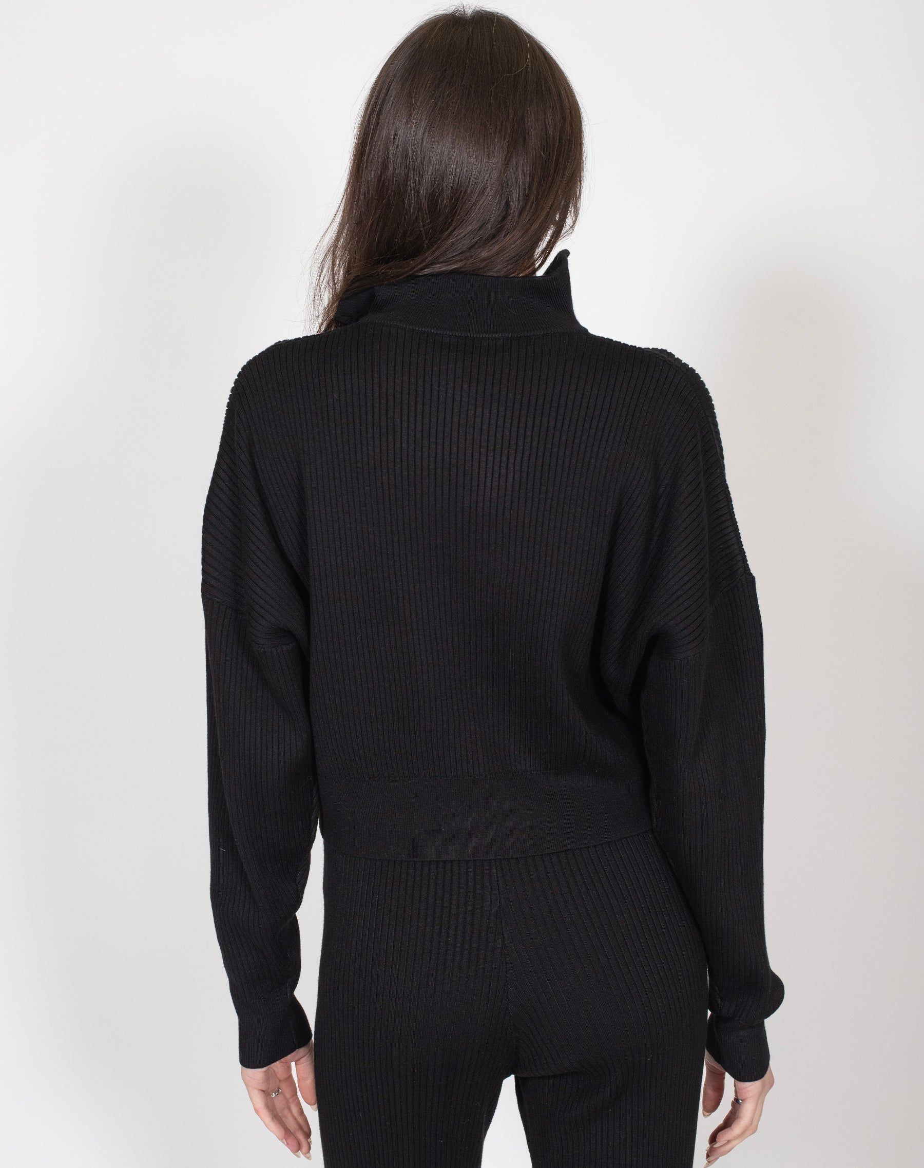 BRUNETTE THE LABEL RIB KNIT BOXY CROP HALF ZIP - BLACK sold by OAK product image thumbnail 3