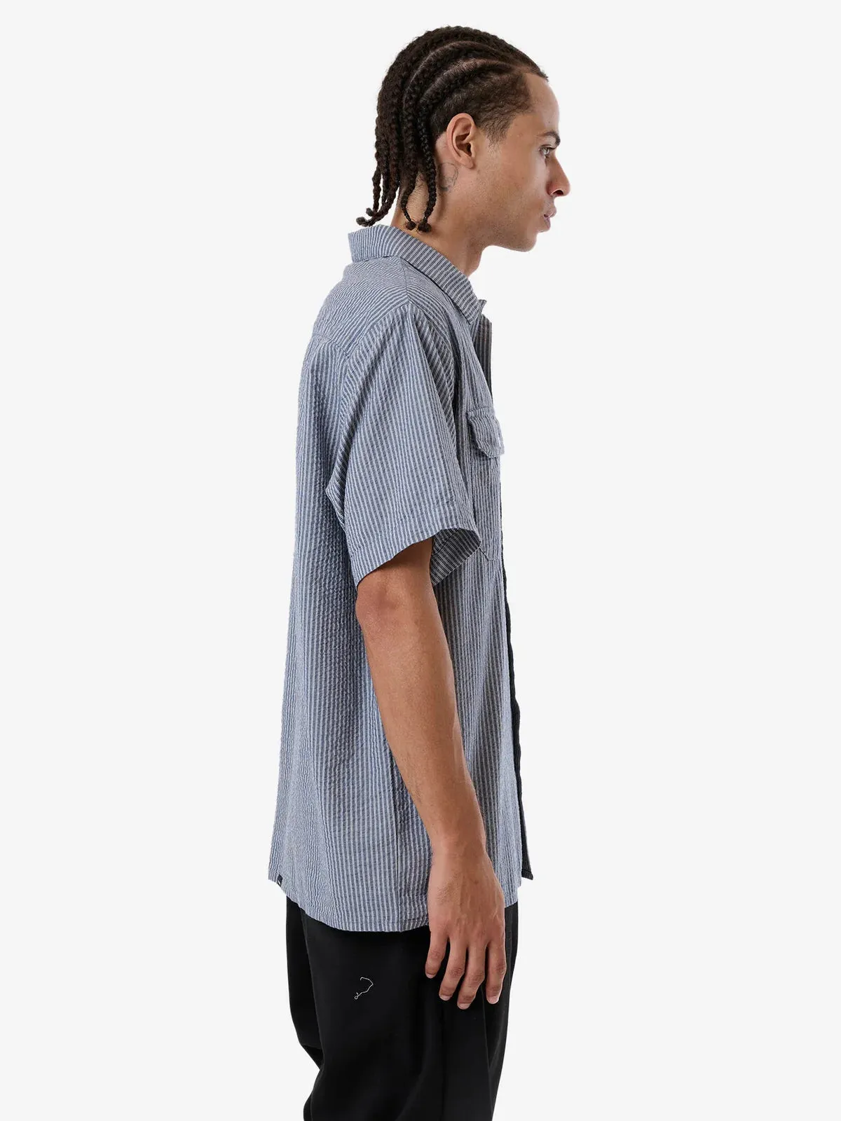 THRILLS UNION SHORT SLEEVE STRIPE WORK SHIRT - LIGHT PETROL sold by OAK product image thumbnail 4