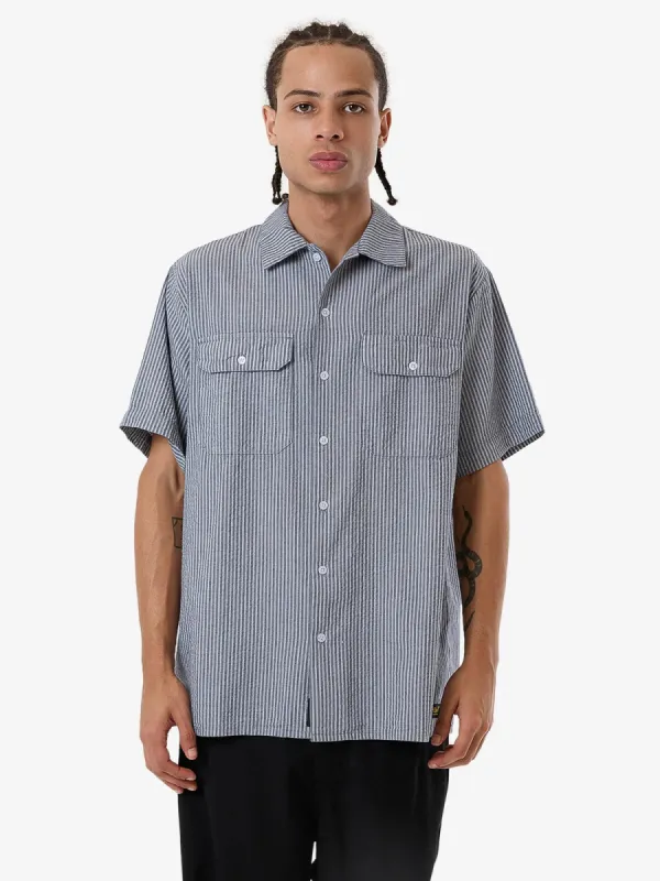 THRILLS UNION SHORT SLEEVE STRIPE WORK SHIRT - LIGHT PETROL sold by OAK