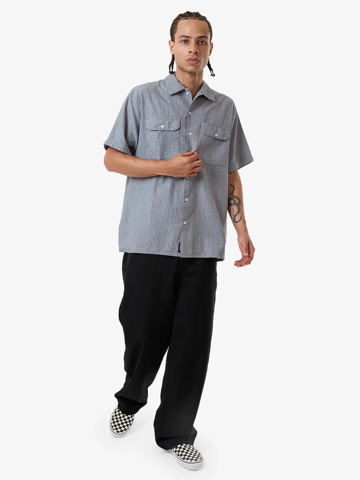 THRILLS UNION SHORT SLEEVE STRIPE WORK SHIRT - LIGHT PETROL sold by OAK product image thumbnail 5