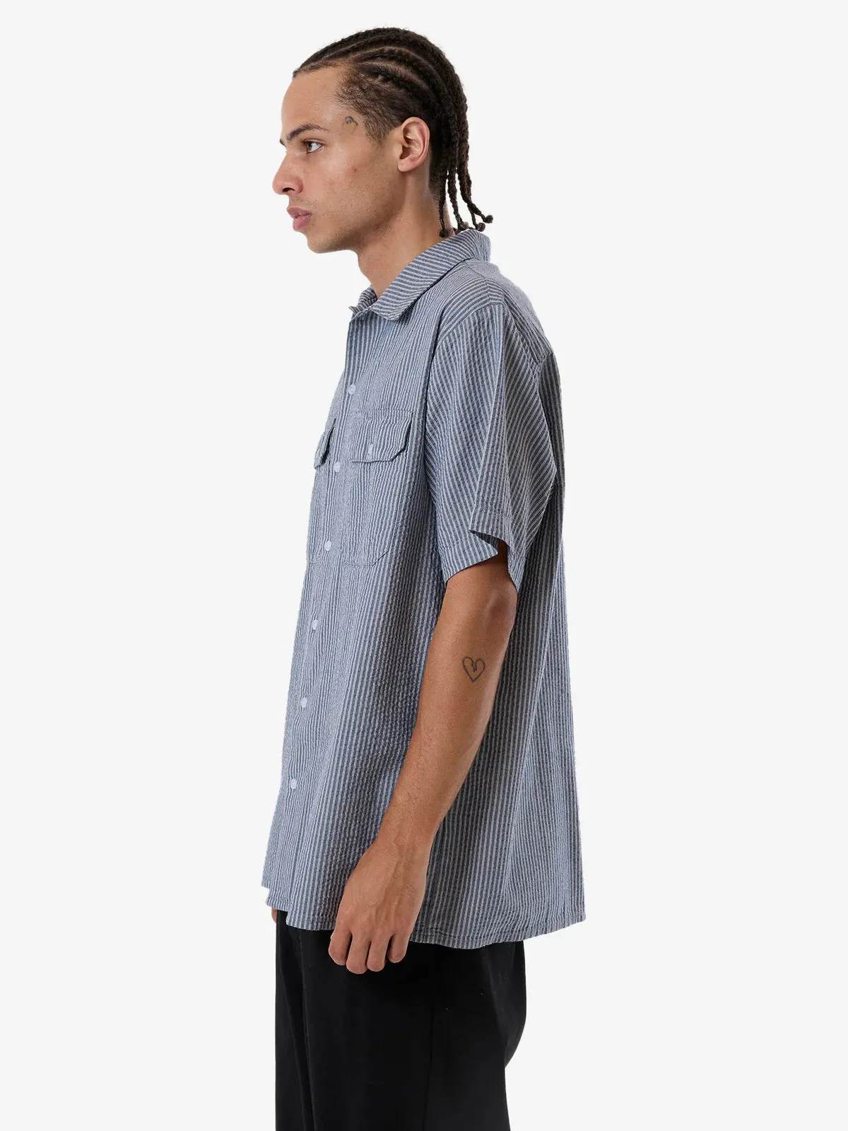 THRILLS UNION SHORT SLEEVE STRIPE WORK SHIRT - LIGHT PETROL sold by OAK product image thumbnail 3