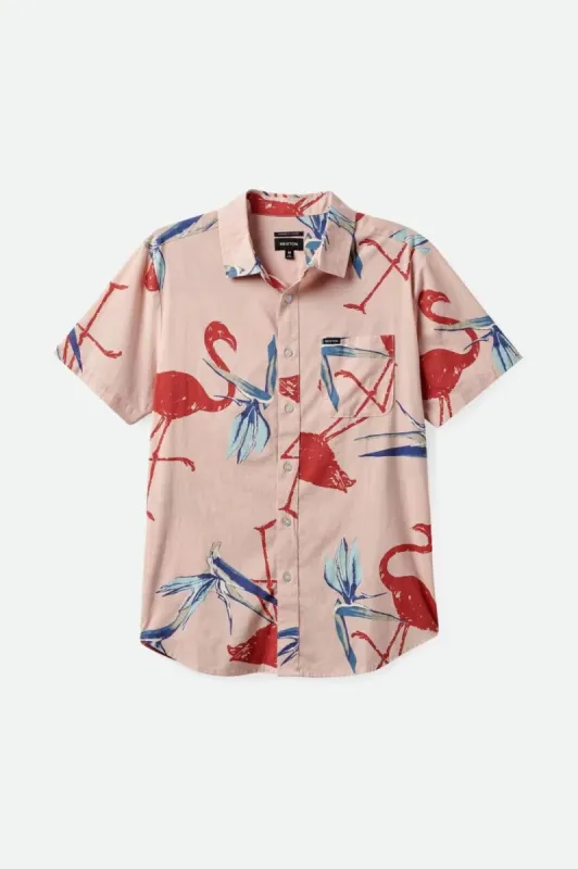 BRIXTON CHARTER PRINT S/S WOVEN SHIRT - CORAL PINK/DUSTY CEDAR/CANAL BLUE sold by OAK