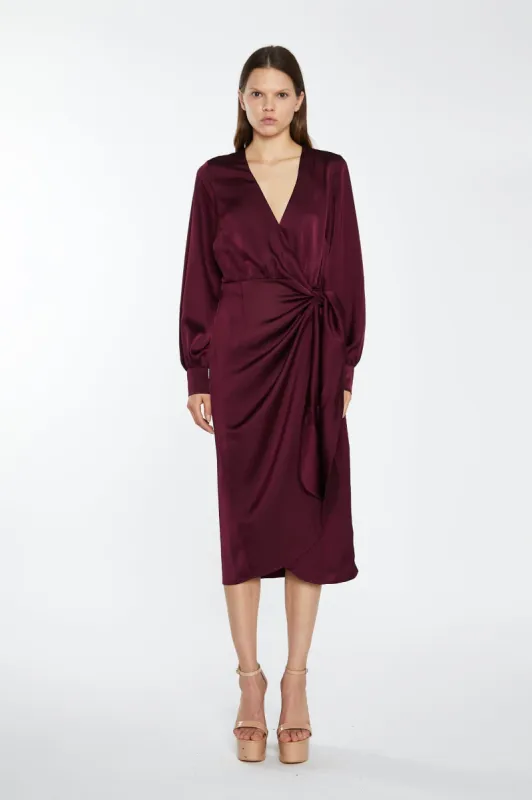 GLAMOROUS SATIN LONG SLEEVE WRAP DRESS sold by OAK