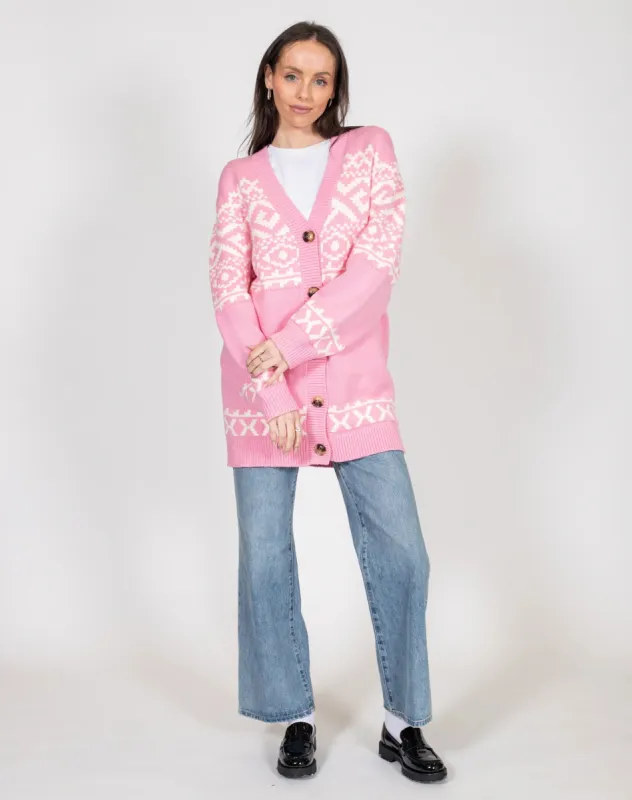 BRUNETTE THE LABEL FAIR ISLE OVERSIZED KNIT CARDIGAN - BUBBLE GUM sold by OAK