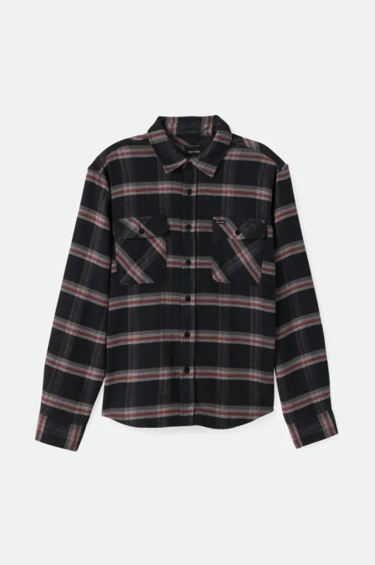 BRIXTON BOWERY STRETCH WATER RESISTANT FLANNEL - BLACK/CHARCOAL/BARN RED sold by OAK