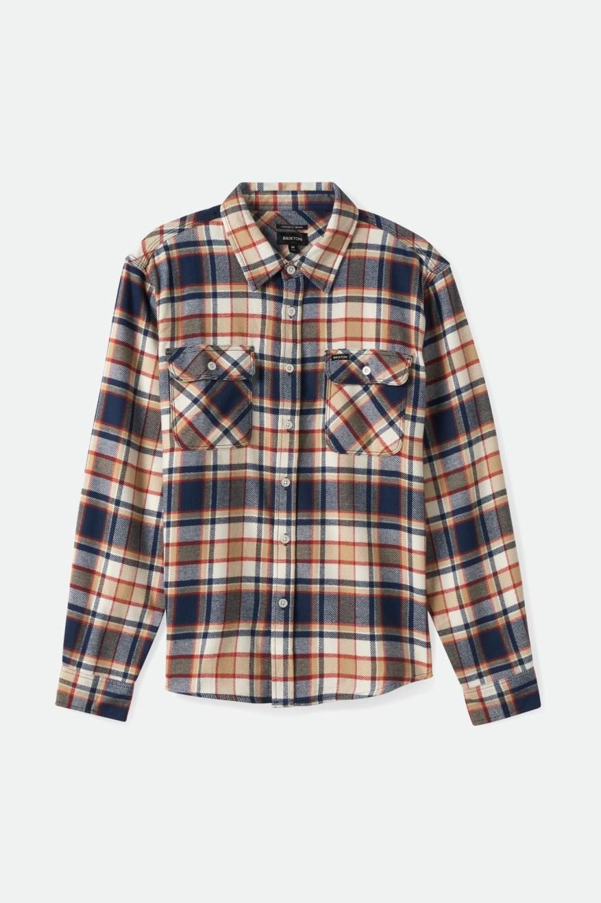 BRIXTON BOWERY MENS L/S FLANNEL - WASHED NAVY/BARN RED/OFF WHITE sold by OAK