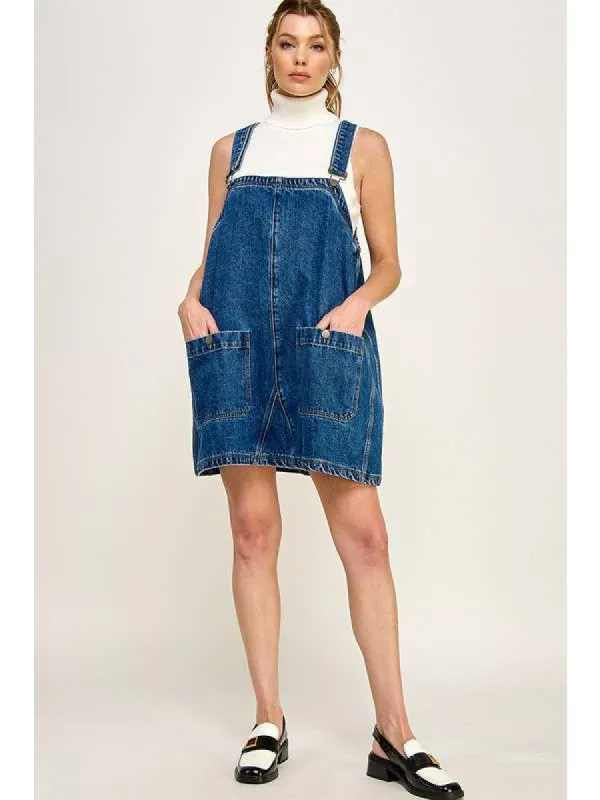 DENIM OVERALL SMOCK MINI DRESS sold by OAK